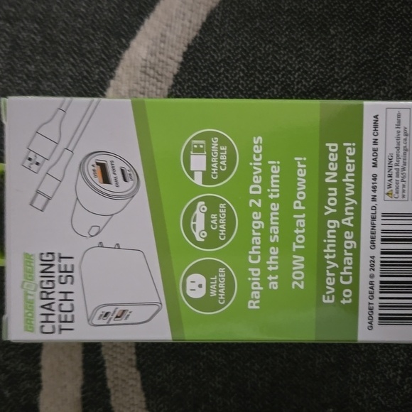 Gadget Gear Rebel Girl Car Wall Cable Charger usb-c usb -a 3ft cable 20 watt - Picture 3 of 4